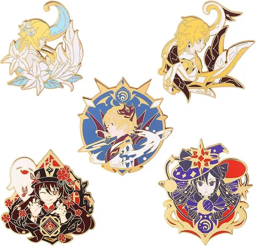 Vista 3 de G-I Hutao Broche - Broche esmaltado de personajes Hutao para cosplay, regalo para fanáticos, mujeres y niñas, Metal, Sin gemas.