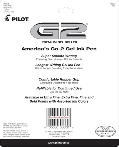 Vista 2 de Pilot G2 Premium - Bolígrafos retráctiles de tinta de gel de alta calidad, punta gruesa (1.0mm), bolígrafos de gel 1.0, surtidos, paquete de 10