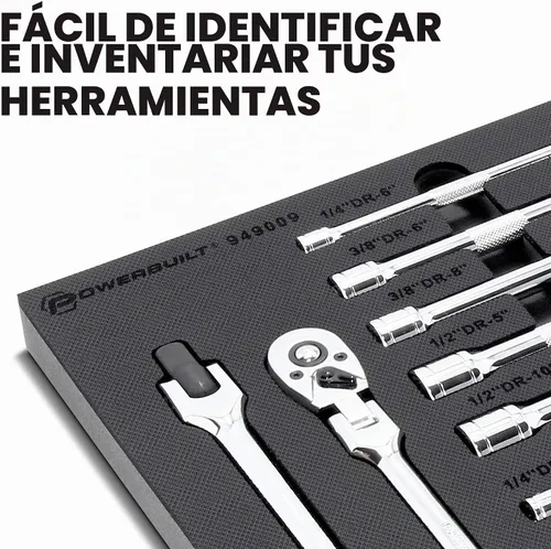 Vista 7 de Powerbuilt Master 949009 - Juego de accesorios y trinquetes, 16 piezas, herramientas de transmisión de 1/4, 3/8 y 1/2 pulgada, barras de extensión