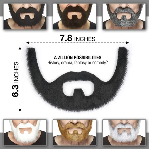Vista 3 de Mustaches - Barba postiza y autoadhesiva de persona bajo fianza, accesorio de disfraz facial postizo para adultos, color negro brillante