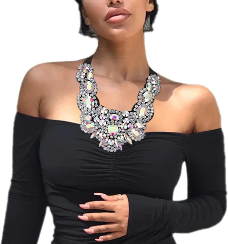 Vista 3 de Flyonce Collar de cristal con diamantes de imitación para mujeres y niñas, bisutería