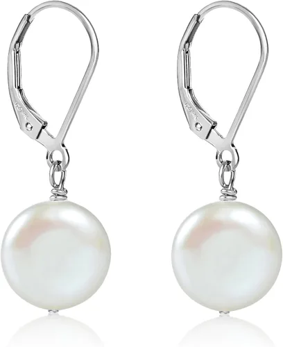 Vista 24 de LILY LUSTRE - Aretes colgantes de plata de ley 925 chapados en oro de 14 quilates, seleccionados a mano, calidad AAAA, color blanco natural