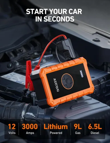 Vista 2 de AstroAI - Arrancador portátil S8 con compresor de aire, pico de 1500 A (gasolina hasta 6.0 L y diésel 3.0 L), inflador de 150 PSI con apagado