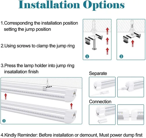 Vista 4 de Lámpara LED de tienda de 8 pies, 120 W, 14400 lúmenes, 6500 K, blanco frío, T8 V, tubo de luz LED integrado con 4 filas de luz para puerta