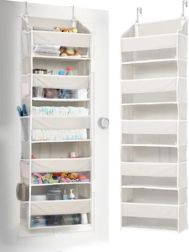 Vista 16 de ULG Organizador para colgar sobre la puerta, 5 niveles extra grande con 10 bolsillos de malla, capacidad de 100 libras, organizador de puerta Beige