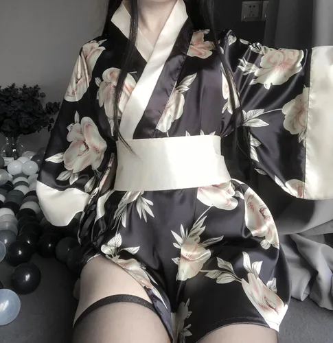 Vista 5 de SINGUYUN Kimono japonés de lencería para mujer, estampado de pijamas, conjunto de lencería sexy