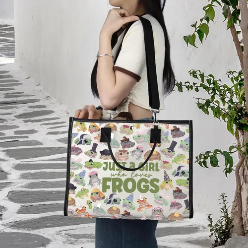 Vista 3 de LEVLO Bolsa de maquillaje cosmética de rana divertida, regalo para amantes de los animales, solo una chica que ama a las ranas, bolsa de maquillaje