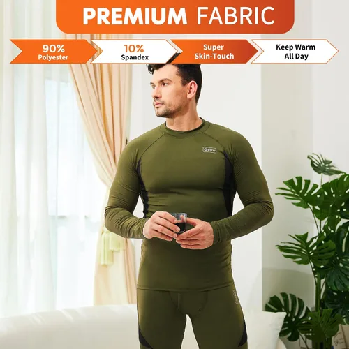Vista 7 de CL convallaria Conjunto de ropa interior térmica para hombre con bragueta, capa base larga para invierno, equipo de caza, parte superior e inferior