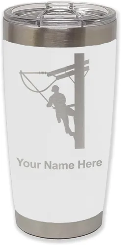 Vista 30 de LaserGram Taza aislada al vacío de 20 onzas, Lineman, grabado personalizado incluido (negro)