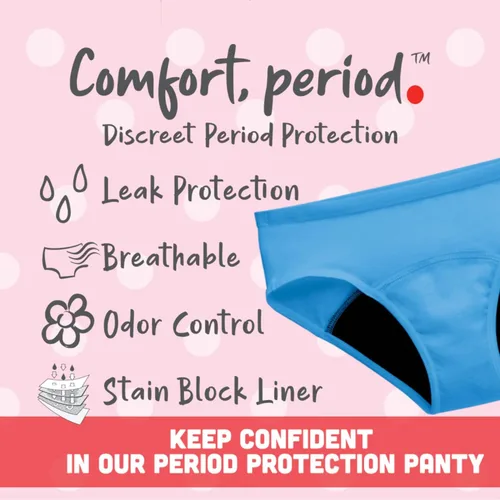 Vista 4 de Hanes Comfort, Period. - Ropa interior para el período, estilo bóxer y estilo hípster para niñas, protección moderada, paquete múltiple