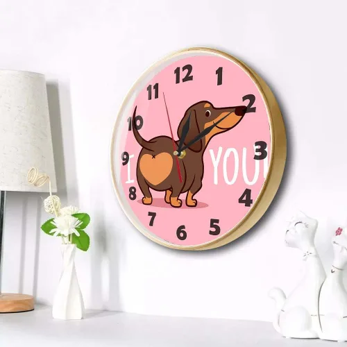 Vista 9 de Reloj de pared rosa de perro salchicha de 12 pulgadas, funciona con pilas, reloj de pared analógico redondo de madera para amantes de los perros