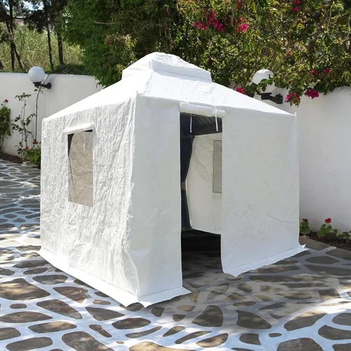 Vista 19 de Domi 2,44 m x 2,44 m Funda Universal de Invierno para Cenadores con Techo Rígido, Cubierta Exterior Impermeable con Paredes Laterales y Ventanas