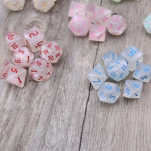 Vista 3 de Juego de 7 dados poliédricos DND de resina, juego de mesa de escritorio, juego de mesa para juegos de rol, mazmorras y dragones, país de las Verde