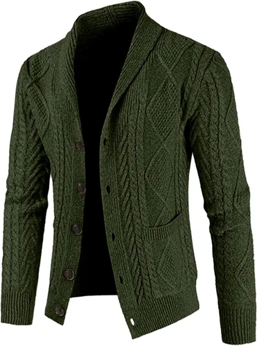 Vista 2 de JMIERR Suéter casual de manga larga con cuello de chal y botones para hombre con bolsillos