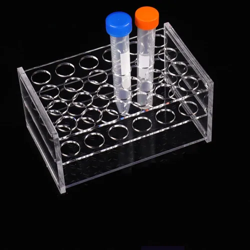 Vista 7 de Estante de tubo de ensayo acrílico transparente para tubos de 1.5/2/0.2 fl oz, soporte de tubo de laboratorio de 50 agujeros para tubos de ensayo
