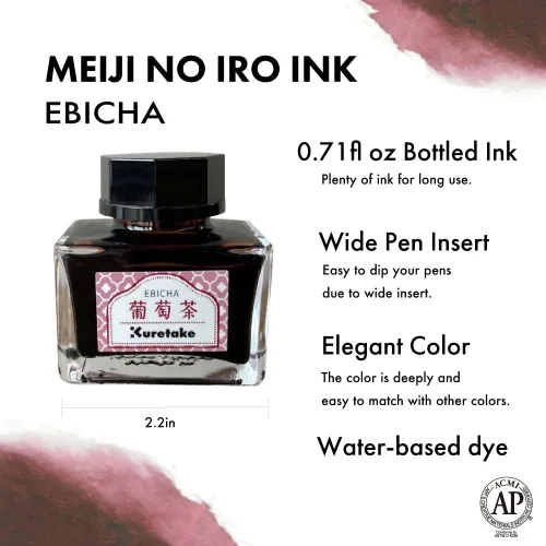 Vista 3 de Kuretake Ink-café MEIJI NO IRO EBICHA Botella de Tinta 0.71 oz para Plumas Estilográficas Té de uva (Ebika)