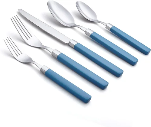 Vista 2 de ANNOVA Juego de cubiertos coloridos de acero inoxidable, utensilios de cocina, incluye cuchillos, tenedores, cucharas, tenedores de ensalada y Azul