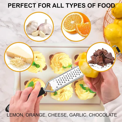 Vista 2 de 2-en-1 DISEÑADO POR CHEFS Rallador de Limón y Queso Parmesano y Triturador de Alimentos - Herramienta Esencial de Rallador para la Cocina, Perfecto