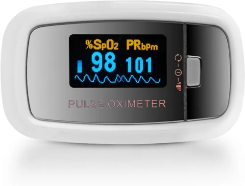 Vista 2 de AccuMed CMS-50D1 Medidor de pulso y oxígeno en sangre para dedo SpO2 Monitor con estuche para transportar. correa y batería Aprobado por la FDA CE.