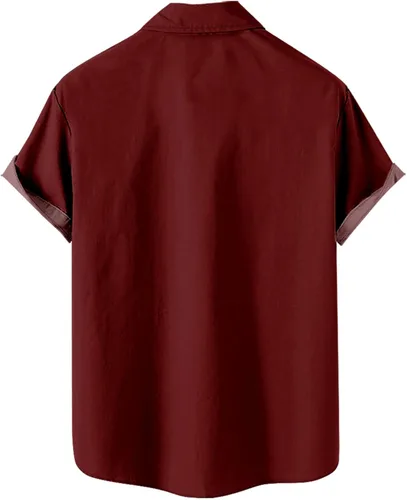Vista 6 de Camisetas para hombre 2023 Casual Elegante Cuba Guayabera Camisa de Verano Manga Corta Color Block Camisas de Vestir
