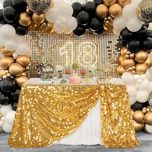 Vista 6 de B-Cool Mantel rectangular de lentejuelas doradas de 50 x 102 pulgadas, mantel rectangular con purpurina para fiestas, bodas, cumpleaños, Halloween
