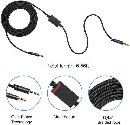 Vista 4 de Cable de audio de repuesto de 6.6 ft compatible con auriculares Astro A40 A40TR, cable de silencio en línea y sin cable de control de volumen