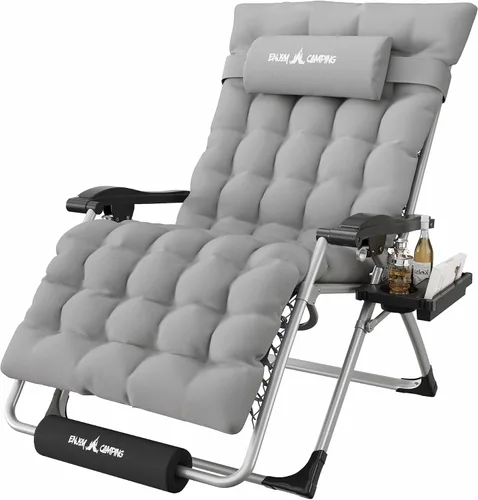 Vista 37 de Silla de gravedad cero de gran tamaño, plegable, reclinable, acolchada Rojo Extragrande