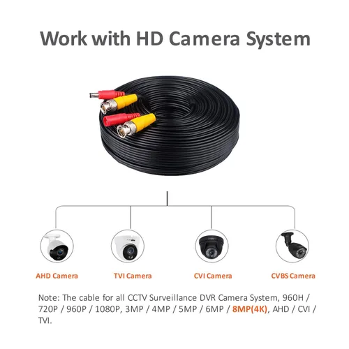 Vista 14 de LONNKY Cable BNC de 100 pies para cámara de seguridad de 98.4 ft con conectores BNC y adaptadores RCA, cable de alimentación de video para cámara