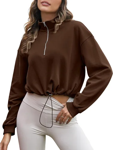 Vista 49 de Flygo Womens Half Zip Sweatshirts Stand Collar Activewear Running Workout Pullover Tops