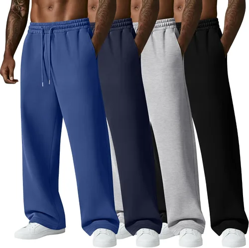 Vista 15 de August Alley Paquete de 4 pantalones deportivos para hombre, grandes y altos, delgados, atléticos, con parte inferior abierta, con cordón y bolsillos
