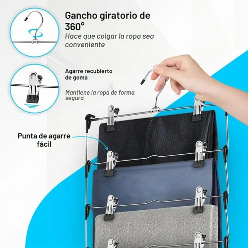 Vista 8 de DEILSY™ Perchas para falda de 5 niveles con clips (3 PK) Perchas para ahorrar espacio de pantalones Múltiples en una con clip Perchas para ropa