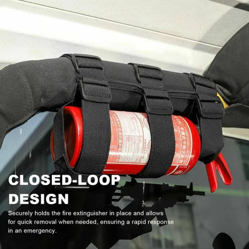 Vista 3 de Soporte para extintor de barra enrollable Ohleats, correa ajustable para extintor de incendios con patrón de bandera americana, accesorios