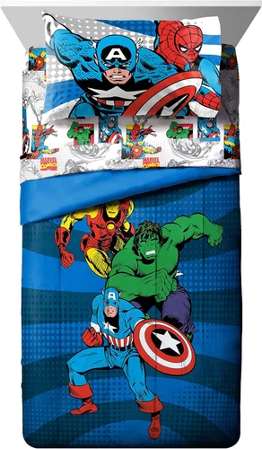 Vista 3 de Jay Franco Marvel Comics Avengers Good Guys - Juego de ropa de cama individual de 4 piezas, color azul