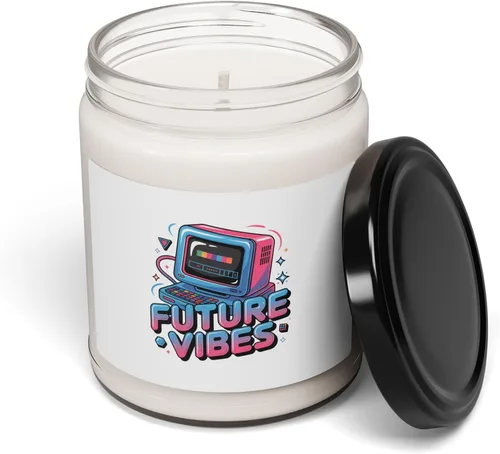 Vista 2 de Future Vibes Candle Y2K Cyber Holo Soy Candle, Retro Tech Chrome Text