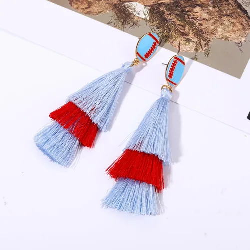 Vista 5 de Aretes de gota para el día del juego, diseño de fútbol deportivo, diseño de borla, divertido color del equipo, para el día del partido, regalo