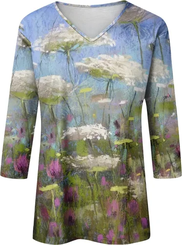 Vista 3 de Camisetas de verano para mujer, con estampado bonito, blusas casuales de talla grande, básicas, con botones, blusas sin botones
