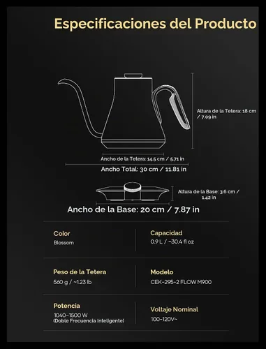 Vista 9 de Cocinare Hervidor eléctrico de cuello de cisne, control preciso de temperatura de ±0.5 °F, calentamiento rápido de 1500 W, café y té, acero Blossom