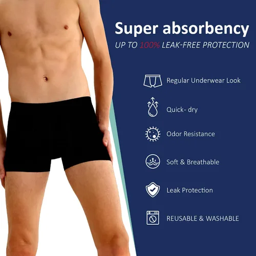 Vista 3 de Incontinence Underwear for Men Front Absorbent Leak Proof Boxer Briefs for Bladder Control 2 Pack