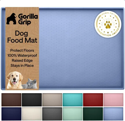 Vista 24 de GORILLA GRIP Alfombrilla para mascotas 100% impermeable con bordes elevados de silicona sin BPA, alfombrillas para comida de gatos y perros que Menta