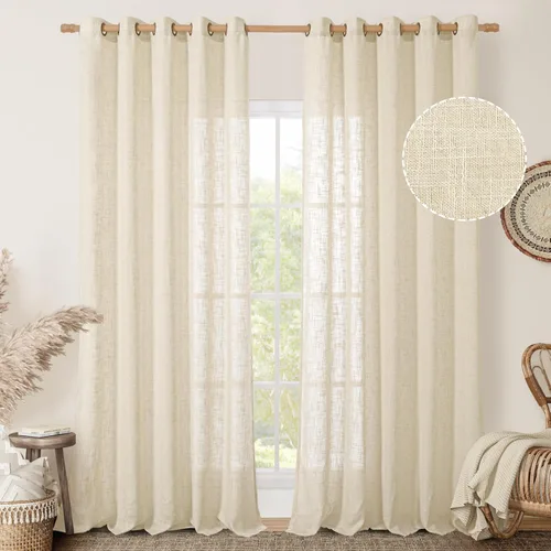 Vista 80 de LAMIT Cortinas de lino marrón caramelo para sala de estar, 84 pulgadas, de lino sintético, texturizado, filtrante de luz, paneles de privacidad