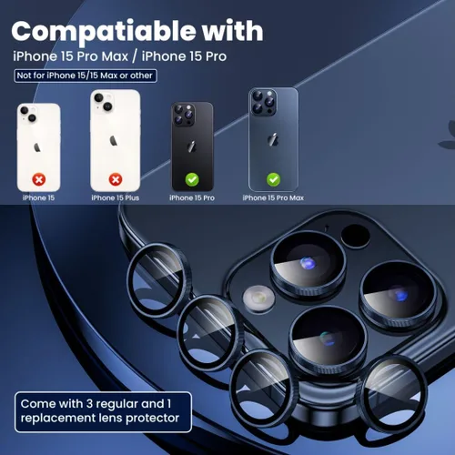 Vista 2 de Hoerrye Protector de lente de cámara para iPhone 15 Pro y iPhone 15 Pro Max [3+1 unidad] Protector de pantalla de vidrio Ultra-HD compatible