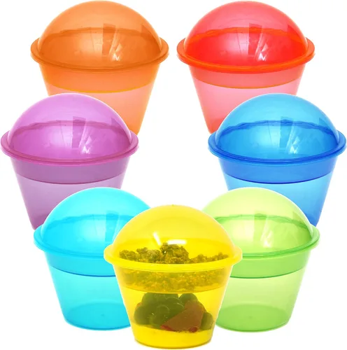 Vista 7 de Youngever 7 juegos de vasos de yogur de plástico reutilizables con tapas de cúpula, a prueba de derrames y fugas, grandes de 12 onzas