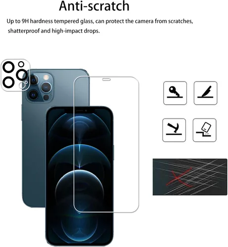 Vista 4 de Marco de alineación fácil diseñado para protector de pantalla de vidrio templado iPhone 12 Pro 2 unidades, película protectora de lente de cámara 2
