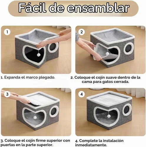 Vista 6 de Camas para gatos de interior, cueva grande cubierta para gatos Gris