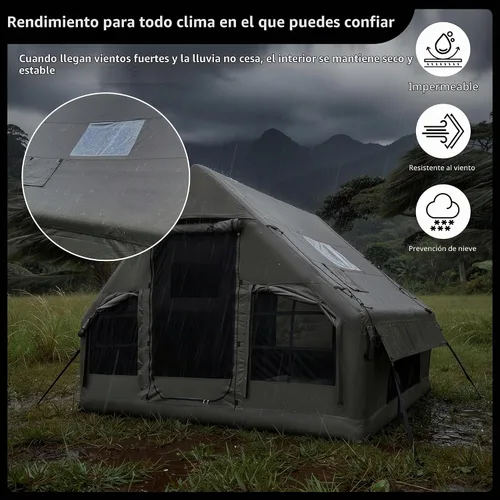 Vista 5 de Luxury Inflatable Camping Tent,Wind & Rain Resistant,Breathable & Durable Wear-Resistant Fabric,Built-in Stove Jack,Fast Setup with Pump,All-Season
