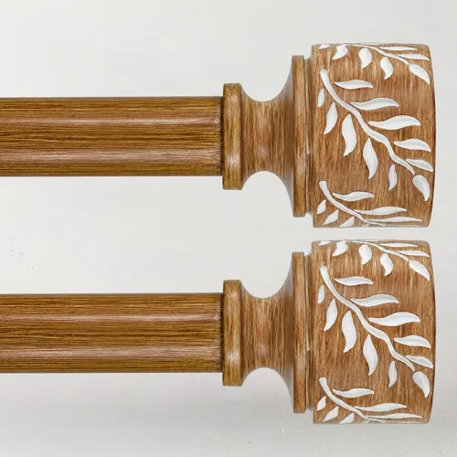 Vista 18 de Barras de cortina de madera boho para ventanas de 32 a 45 pulgadas, barra de cortina ajustable de 1 pulgada con remates de hojas de grano de madera