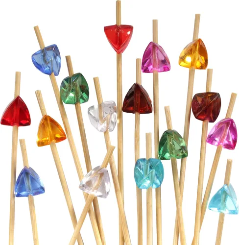 Vista 11 de BambooMN Pinchos decorativos de acrílico transparente de 5.9 pulgadas para sándwiches de frutas y cócteles de bambú para eventos de catering Claro