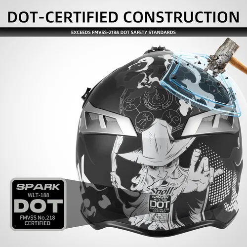 Vista 7 de SPARK Casco de motocross y ATV para adultos, casco de motocross certificado por DOT con liberación rápida, diseño ligero todoterreno para motocross