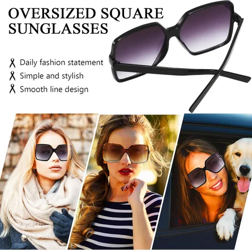 Vista 5 de 2 pares de gafas de sol cuadradas de gran tamaño, grandes y anchas, retro, para mujer