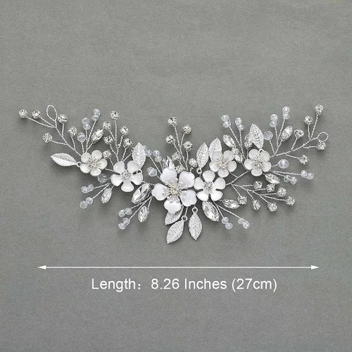 Vista 6 de Unicra Plata novia boda pelo vid flor novia pieza de pelo de diamantes de imitación accesorios para el pelo de cristal tocados joyería para mujeres
